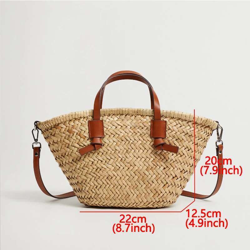 Handmade Beach Bag Casual Wicker Woven Basket Bags Rattan Women Handbags Handmade Summer Beach Straw Tote Shoulder Crossbody Bag 2024 Kq1