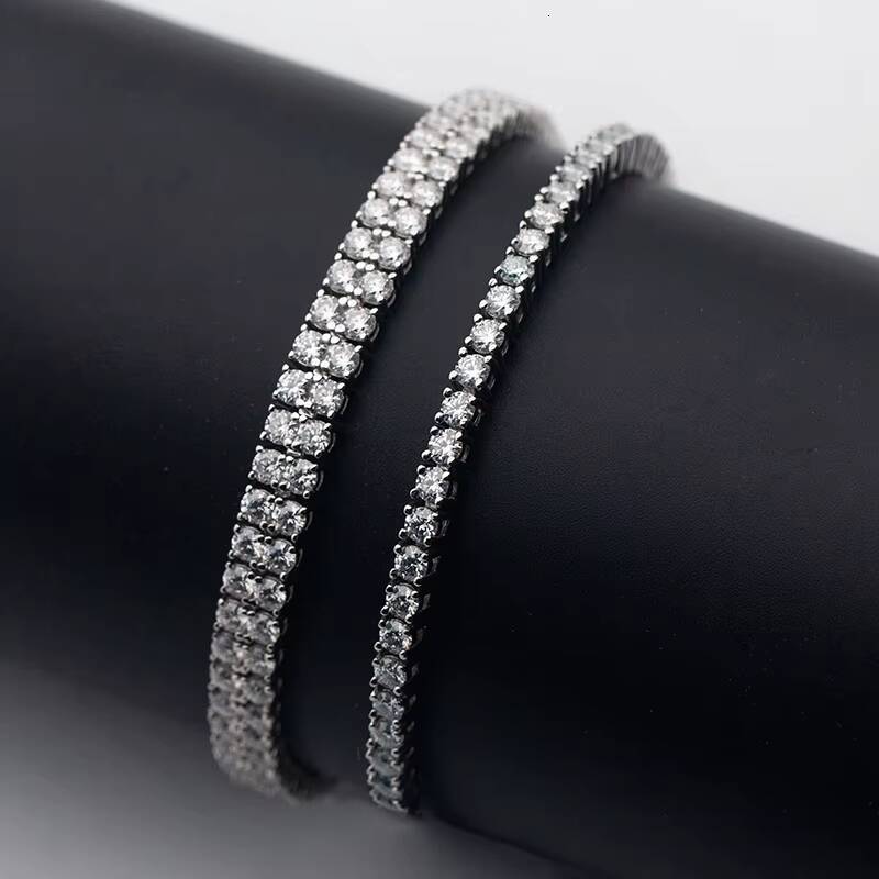 925 Silver Hip Hop VVS Moissanite Diamond Tennis Bracelet Iced Out Two Rows 6mm D Color Moissanite Tennis Bracelet