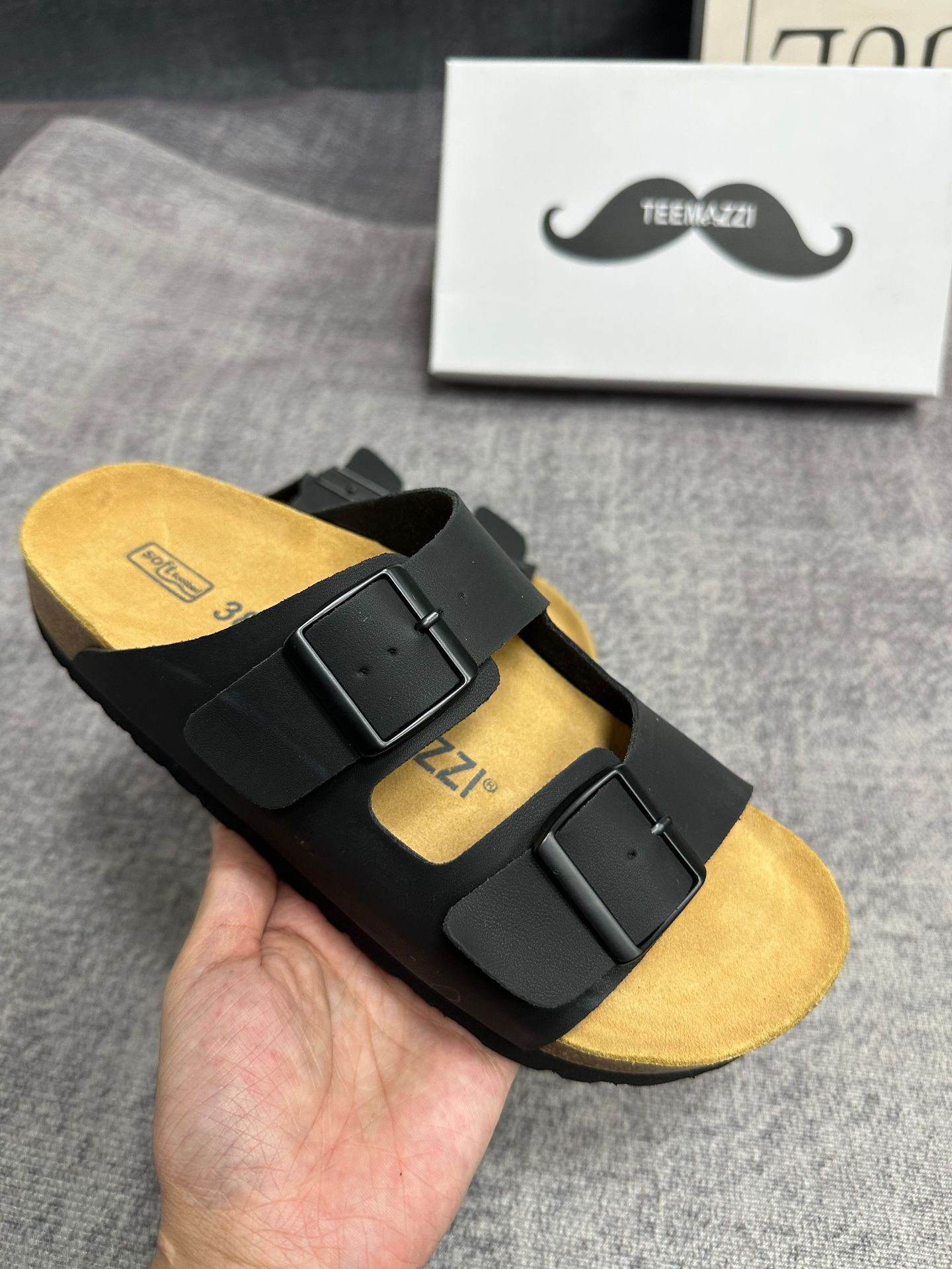 TEEMAZZI designer shoes hot genuine leather cork sole high quality casual shoes comfortable versatile fashion slippers for woman and men size 35-46 re