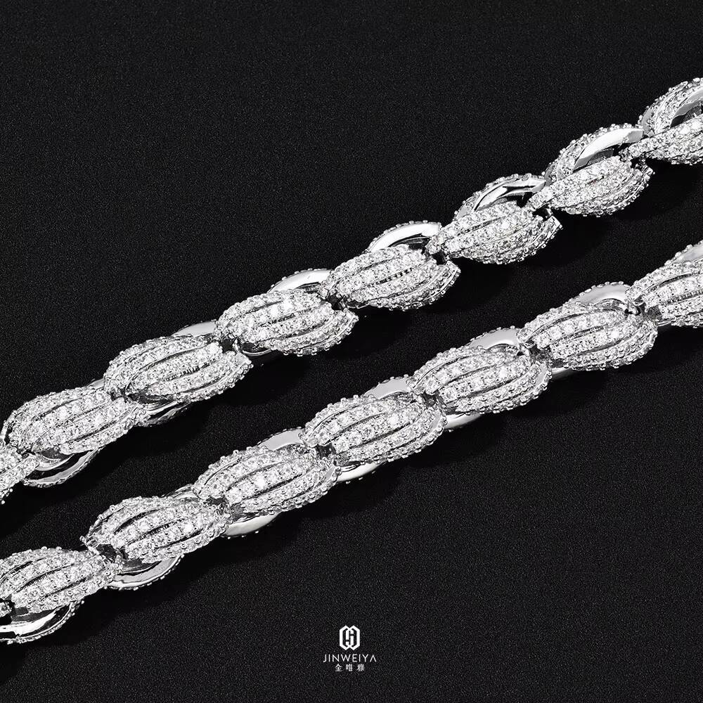 High-quality Factory Price Custom Rapper Big 8mm 925 Sterling Silver Full Iced Out Moissanite Twist Rope Chain for Men