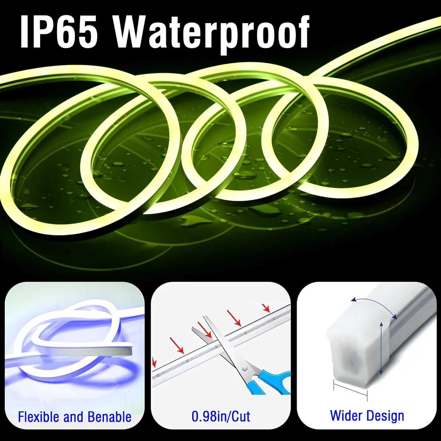 30M/20M Mexllex RGB Neon Light Strip with APP Remote Color Change Waterproof Music Sync Mode for Bedroom Room Outdoors Decro W251112