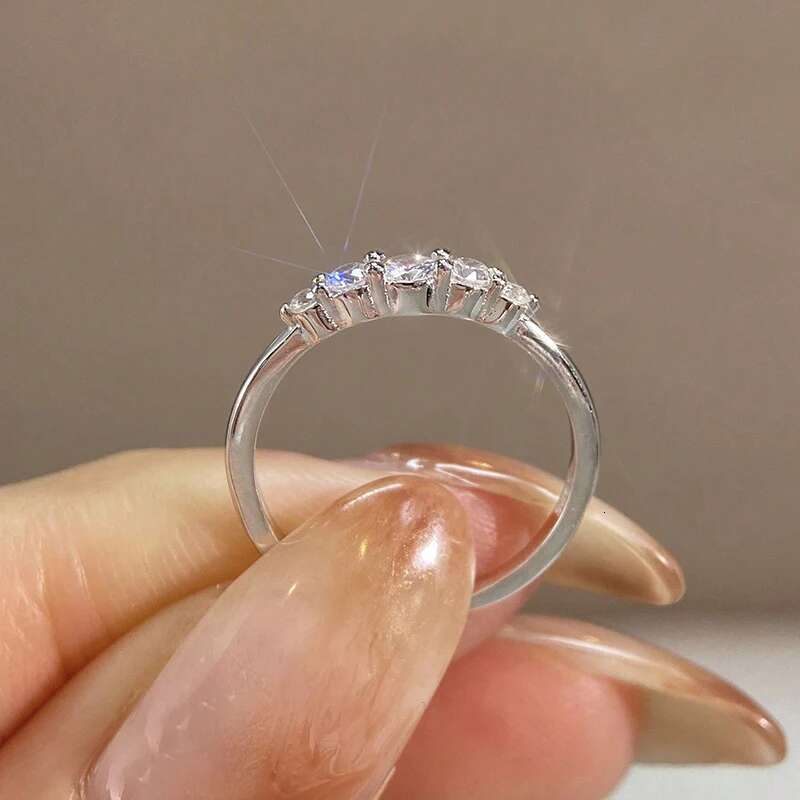 GRA White Full Zircon Simplicity Gorgeous Ring for Women Engagement Wedding Real 925 Sterling Silver Luxury High Quality Jewelry