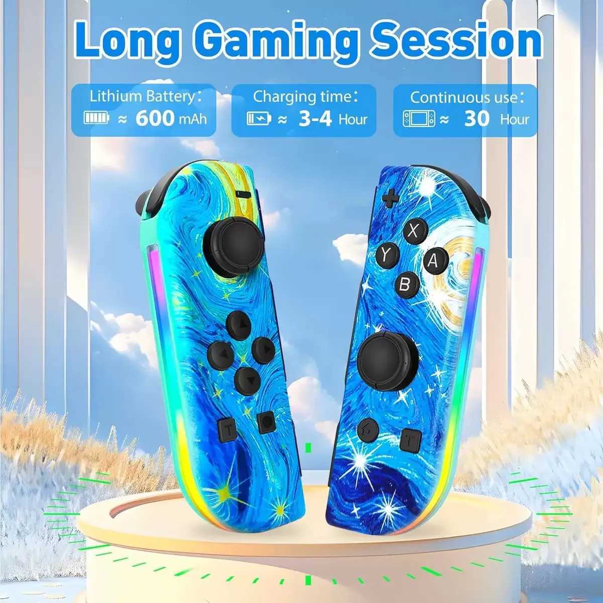 For NS Switch Controller BT 52 RGB LED Left Right Joypad for Switch/Lite/Oled Joy-Con Gamepads Joystick with Dual Vibration H251113