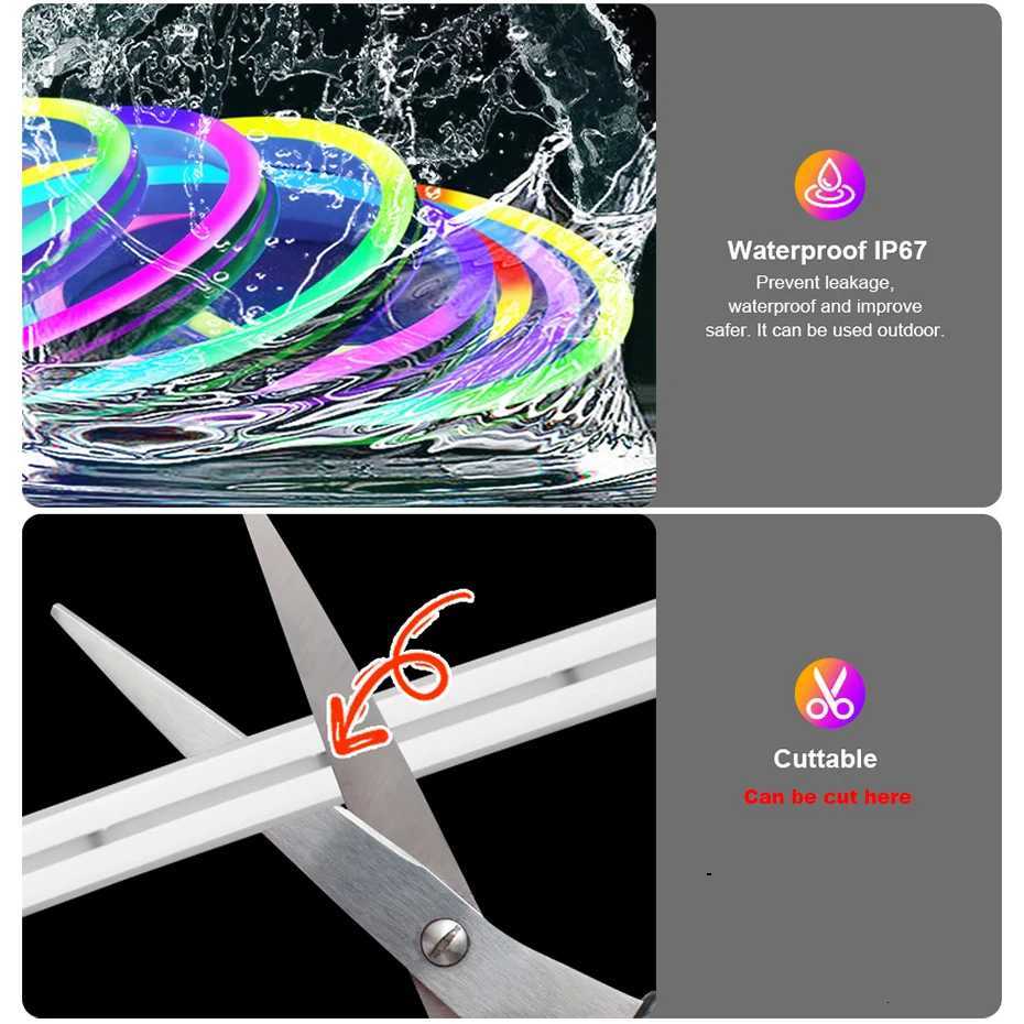 Tuya WiFi LED Neon Strip light 12V RGBIC Dimmable LED Strip Dreamcolor Waterproof Chasing Effect Flexible Tape Voice Control W251112