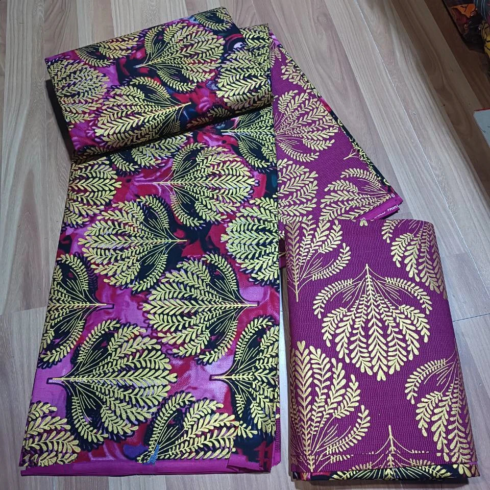 KENTE 42YARD 2024 Latest 6 Yards/lot African Fabric Gold Powder Ankara 100% Cotton Farbic For Sewing Wax Print Fabric 250407