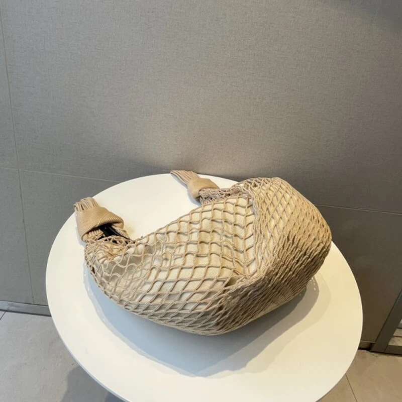 Handmade Beach Bag Hollow Out Croissant Mesh Bags For Women Handbag Purse 2024 New Fashion Large Capacity Weave Shoulder Crossbody Kq1