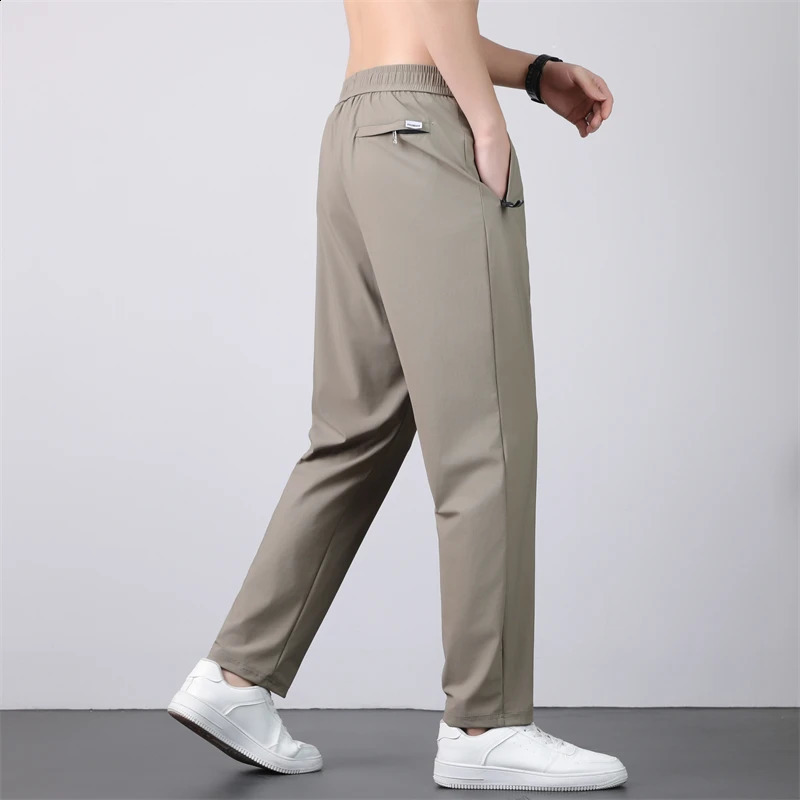 Ice silk mens summer quick drying loose straight leg pants high elasticity sports pants jogging casual pants 250410