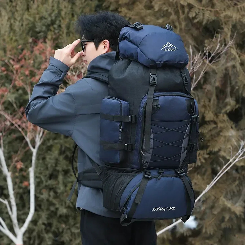 90L Nylon Hiking Backpack Outdoor Waterproof Rucksack for Men Large Capacity Travel Bag Camping Back Pack 250411