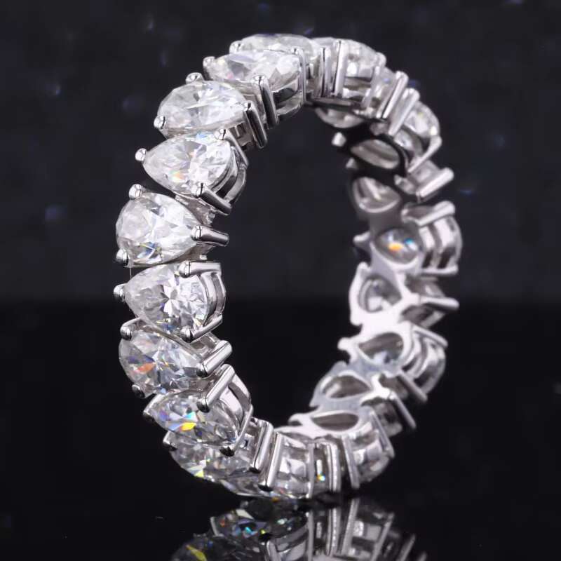 Starsgem Special Design 9k Solid White Gold with 3*5mm Pear Cut Moissanite Wedding Ring Band