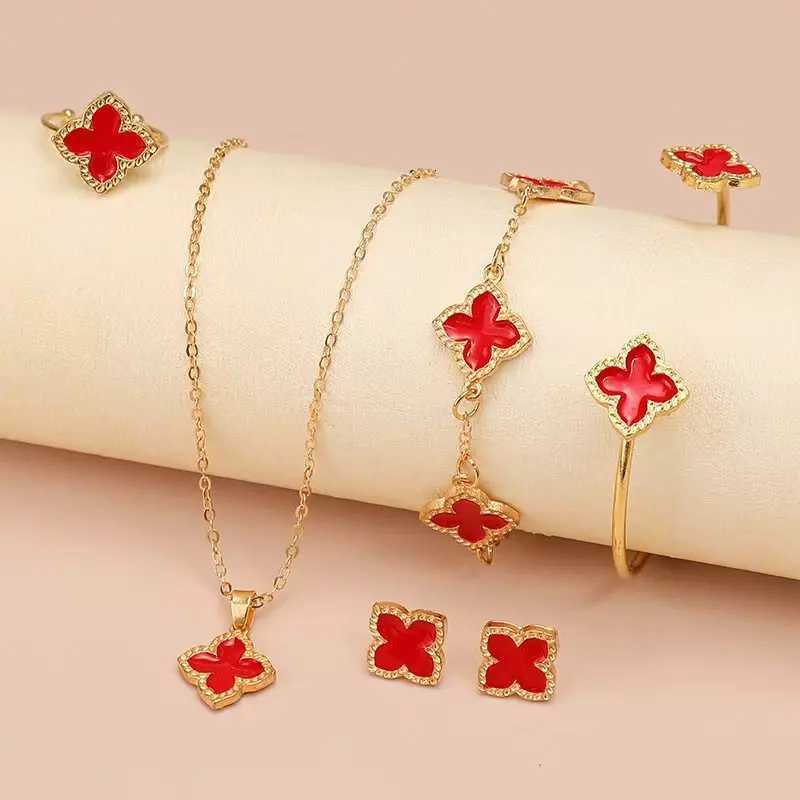 Luxury 5PCS Women Jewelry Set Fashion Casual Flower Necklace Bracelet Earrings Ring Set Suitable for Daily Wear and Perfect as Gift Y251112