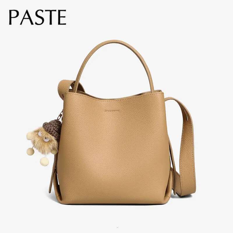 2025 New Fashion Coffee Bucket Tote Small Cowhide Leather Women Shoulder High Quality Summer Female Hand Bag With Charm