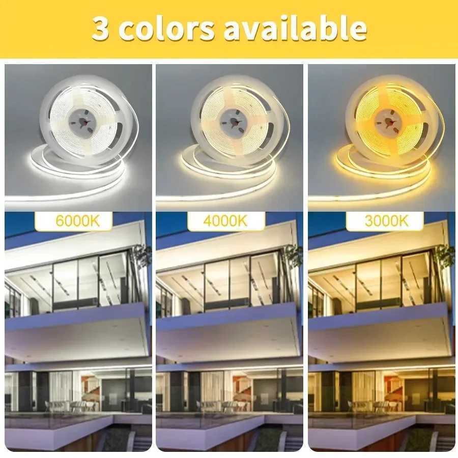 COB LED Strip Lights 12V 24V 10M 5M 3M 2M 1M 320LEDs/M High Density Flexible LED Tape 2700K 4500K 6000K Kitchen Room Decor 8mm W251112