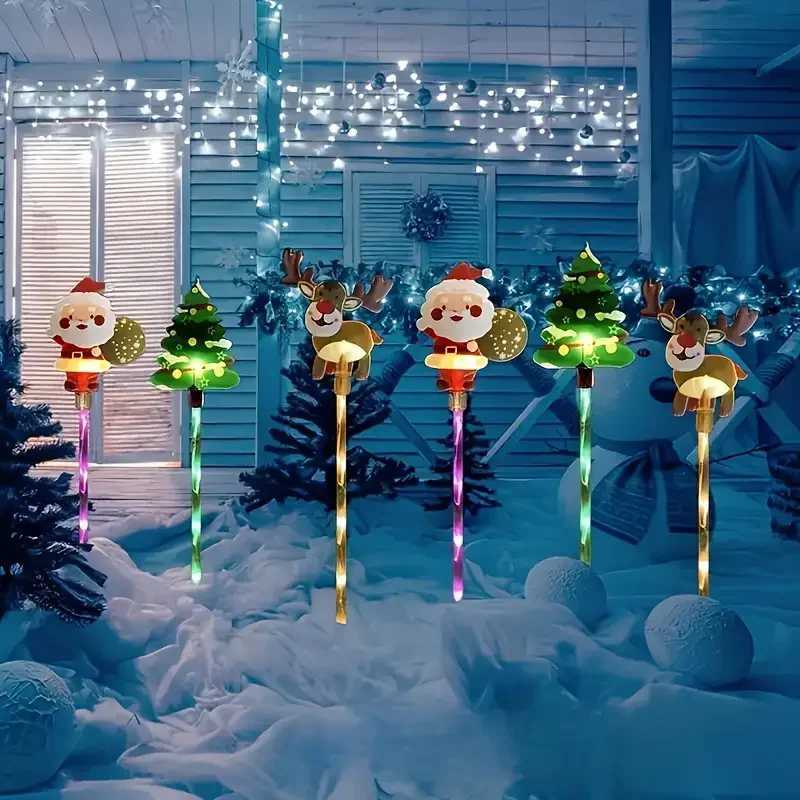 6pcs/set Solar LED Yard Stakes Christmas Lights Santa Outdoor Patio Garden Lawn Decor Holiday Lights Waterproof Festive Decor M251113