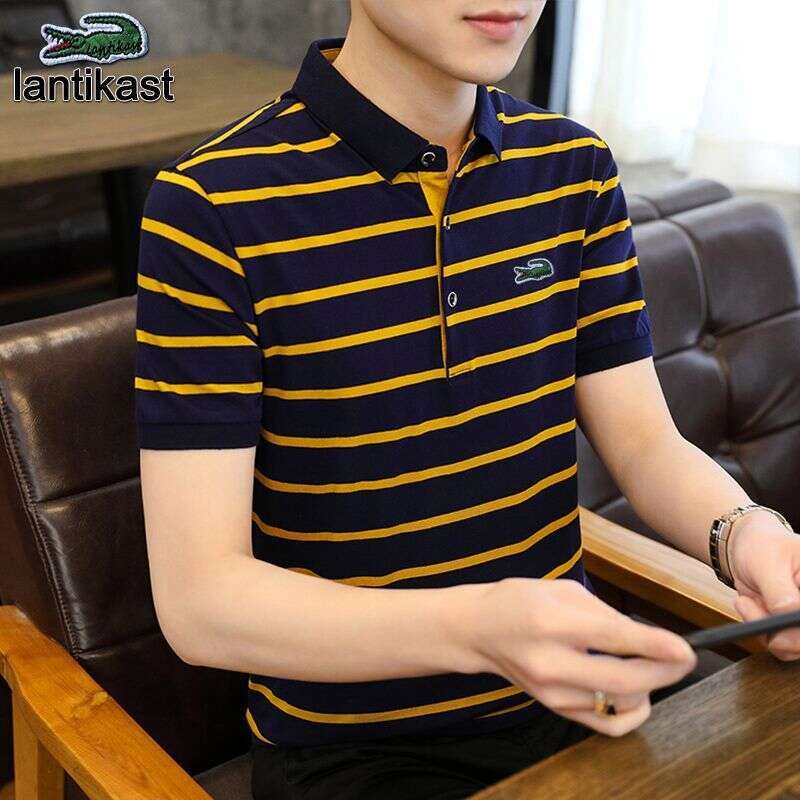 Noble Crocodile Polo Shirt Short Sleeve designer hoodie Summer Striped T-Shirt Pure Cotton Turn-Down Collar Loose Fit Extra Large Men's Tee