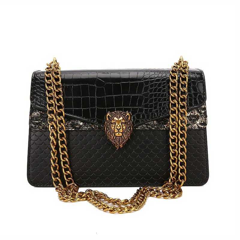 Classic Niche Design Mini Square Shoulder Bag Fully Equipped with Fashionable Clamshell Lion Button Decorated Chain BagW251112