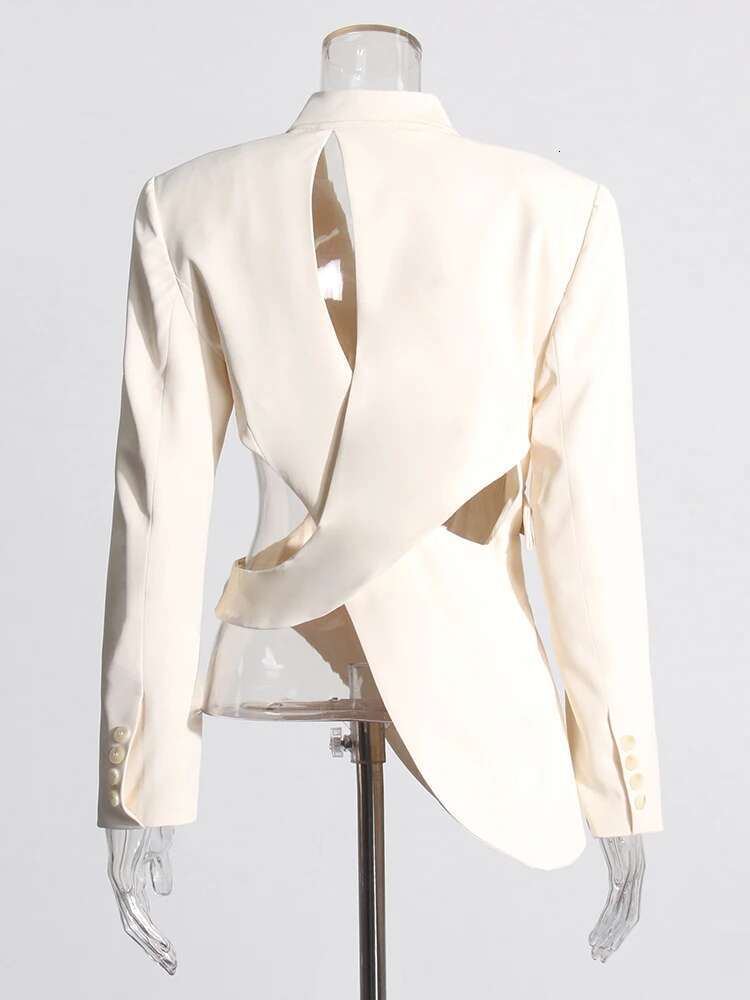 Solid Hollow Out Backless Slimming Blazers For Women Notched Collar Long Sleeve Spliced Button Blazer Female New