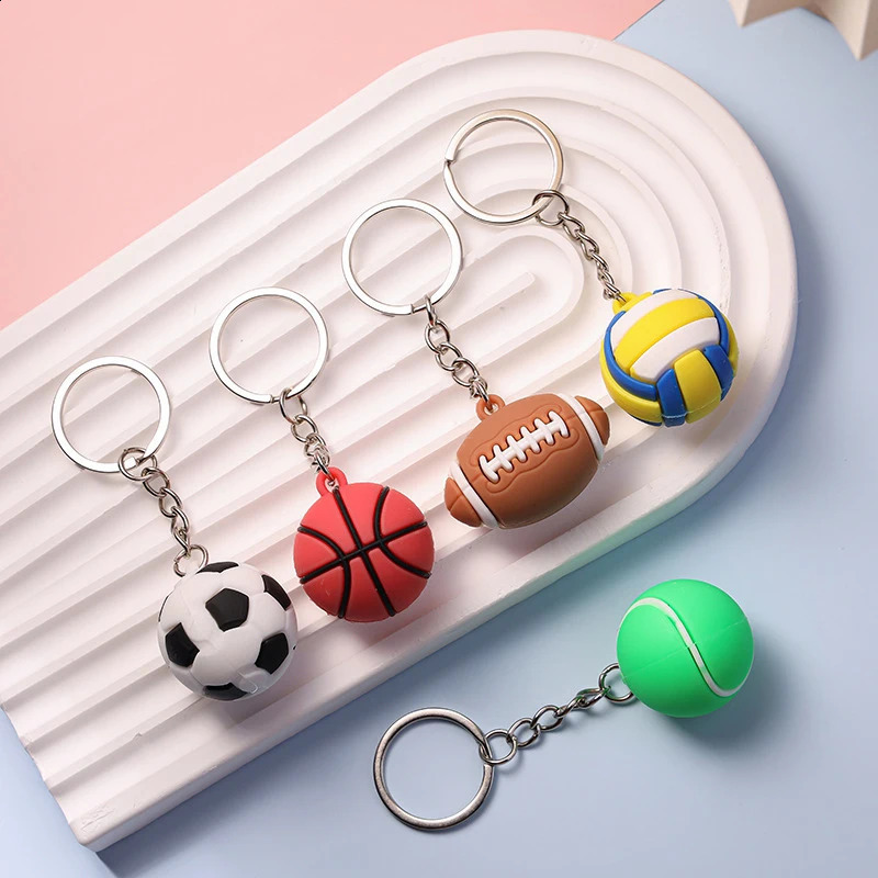 Simulated football basketball volleyball tennis rugby keychain PVC creative mini backpack pendant car accessories gift 250410