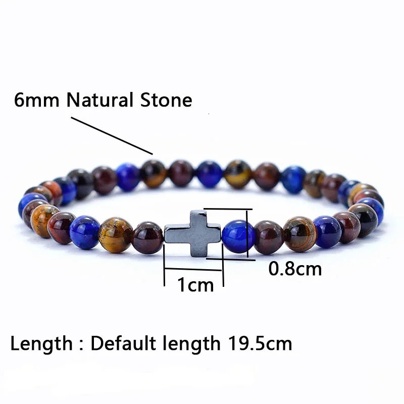 Minimalist Mens Cross Bracelet 6mm Natural Tiger Eyes Stone Braclet Gift For Him Camping Accessories Bileklik Erkek Pulseira251112 - view 5
