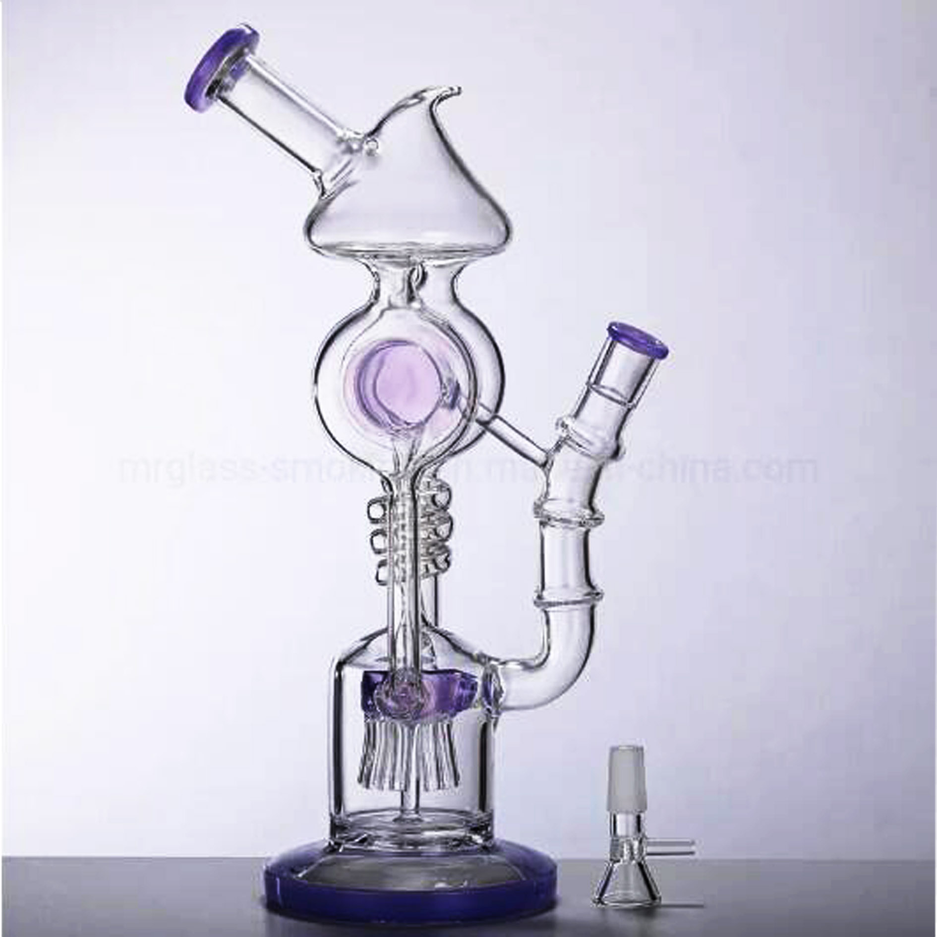 12.6inchs Spiral Coil Glass Bong Purple glass Recycler Water Pipes Bubbler Big Smoking Pipe Oil Water Bongs With 14mm bowl