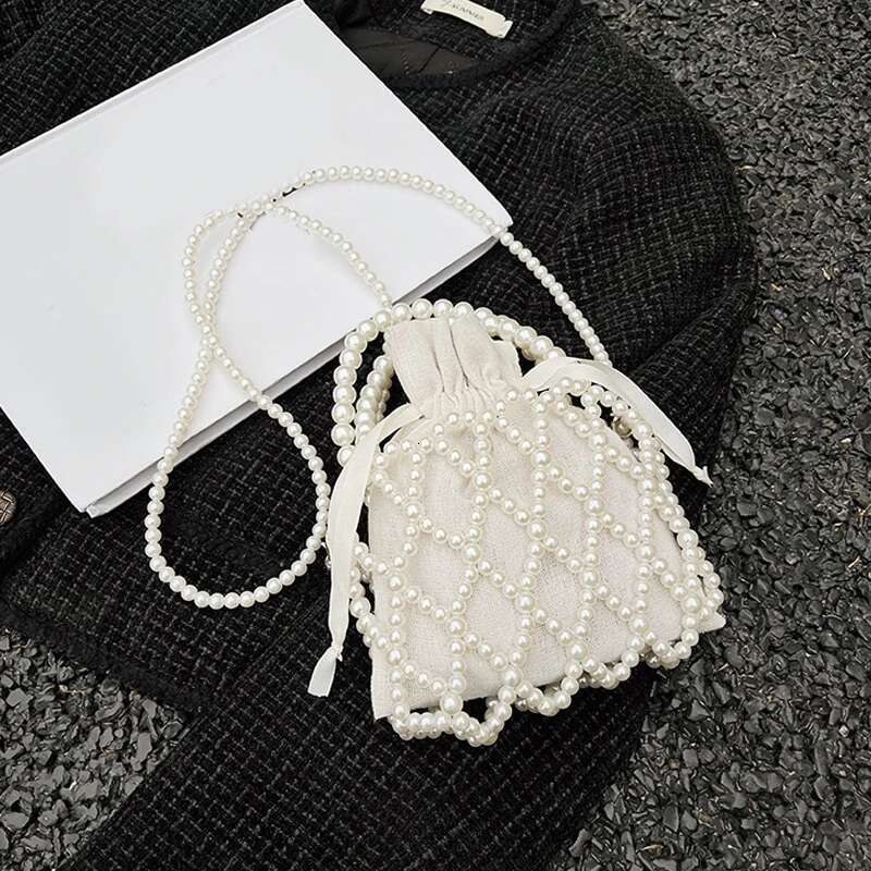 Handmade Beach Bag Handmade Pearl Sweet Brand Shoulder Tote Bag Bead Handbag Women Summer Party Small Bucket Purse Kq1