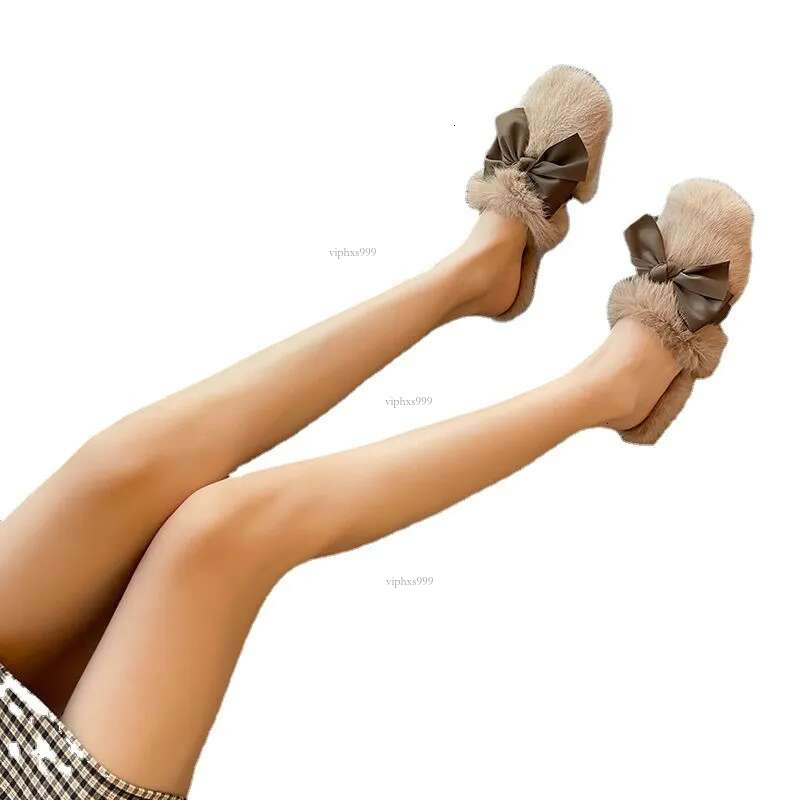 New Free Shipping Designer Shoes Slippers For Women, Worn As Outerwear Hairy Women's New Autumn Fashion Item Flat Bottomed And Versatile Bow Bow 