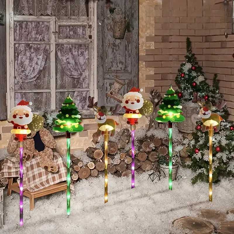 6pcs/set Solar LED Yard Stakes Christmas Lights Santa Outdoor Patio Garden Lawn Decor Holiday Lights Waterproof Festive Decor M251113