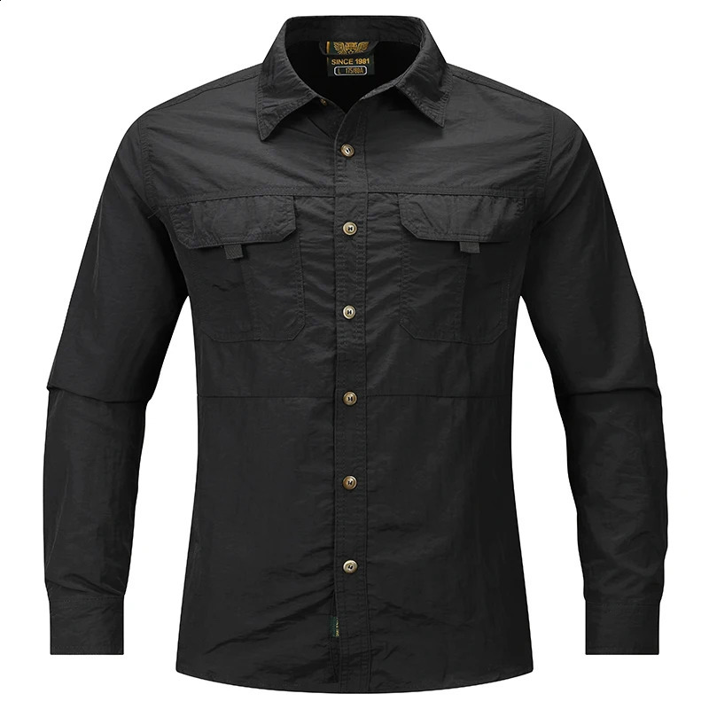 2024 Summer Mens Long Sleeve 2Pocket Shirt Outdoor Casual Coat Solid Color Quick Drying Top 250411