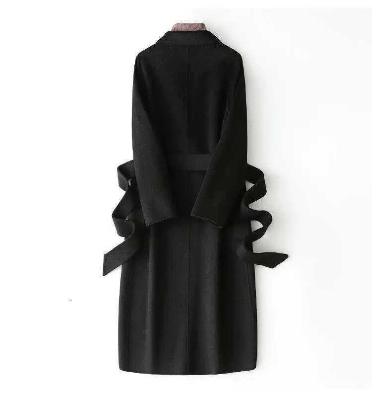 Fimtairah Double-Sided 100% Wool Long Black 2025 Autumn And Winter New Korean Women Woolen Coat