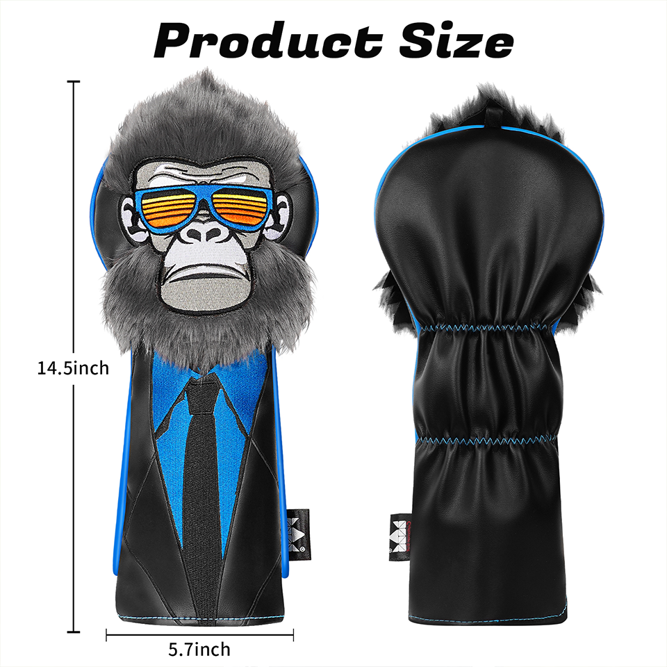 Golf Headcover Set Black Suit Sunglasses Monkey Driver Fairway Hybrid Head Cover Square Mallet Blade Putter Wood Cover Club Golf Head Cover Driver Cov