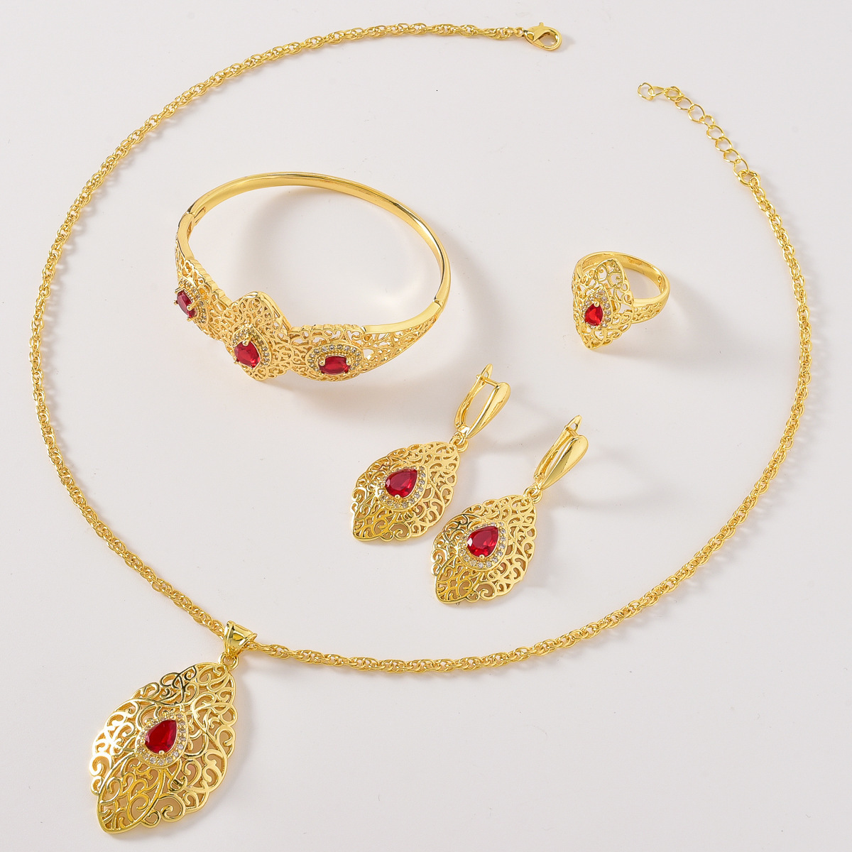 Arabic Jewelry Sets Morocco Choker Necklace Dangler Earring Bracelet Ring Gold Color Ethnic Women Charm Bijoux 250606