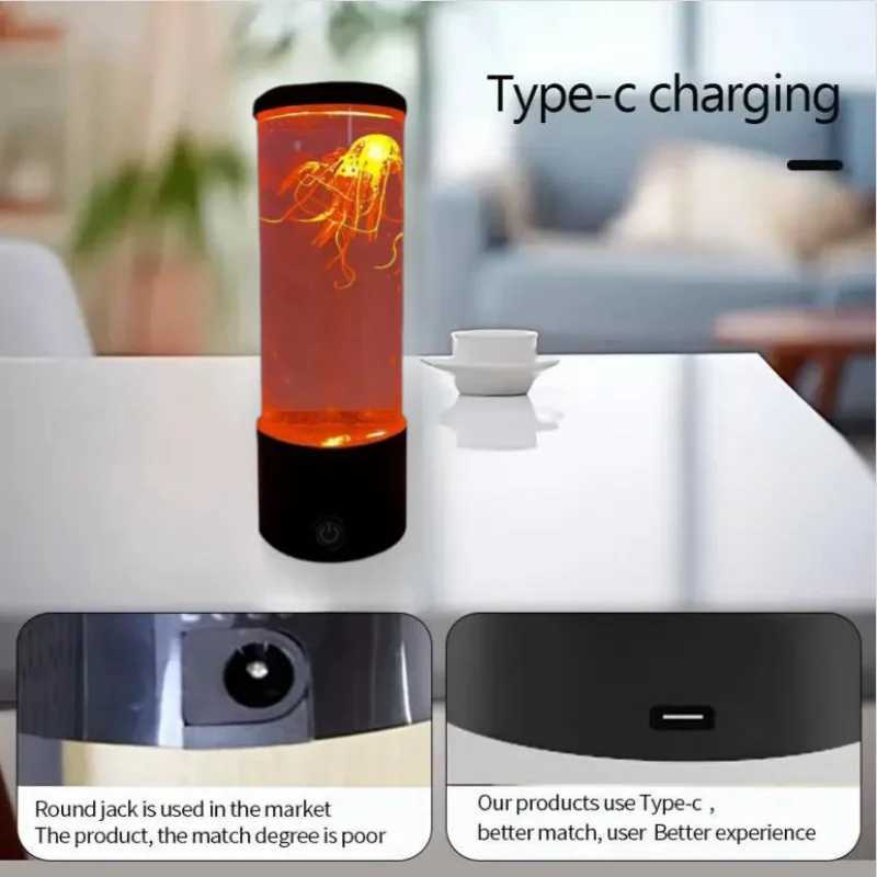 Ocean Night Light with Floating Jellyfish - Aquarium Mood Lamp for Bedroom Calming Desktop Decor Gift Home Decoration W251112