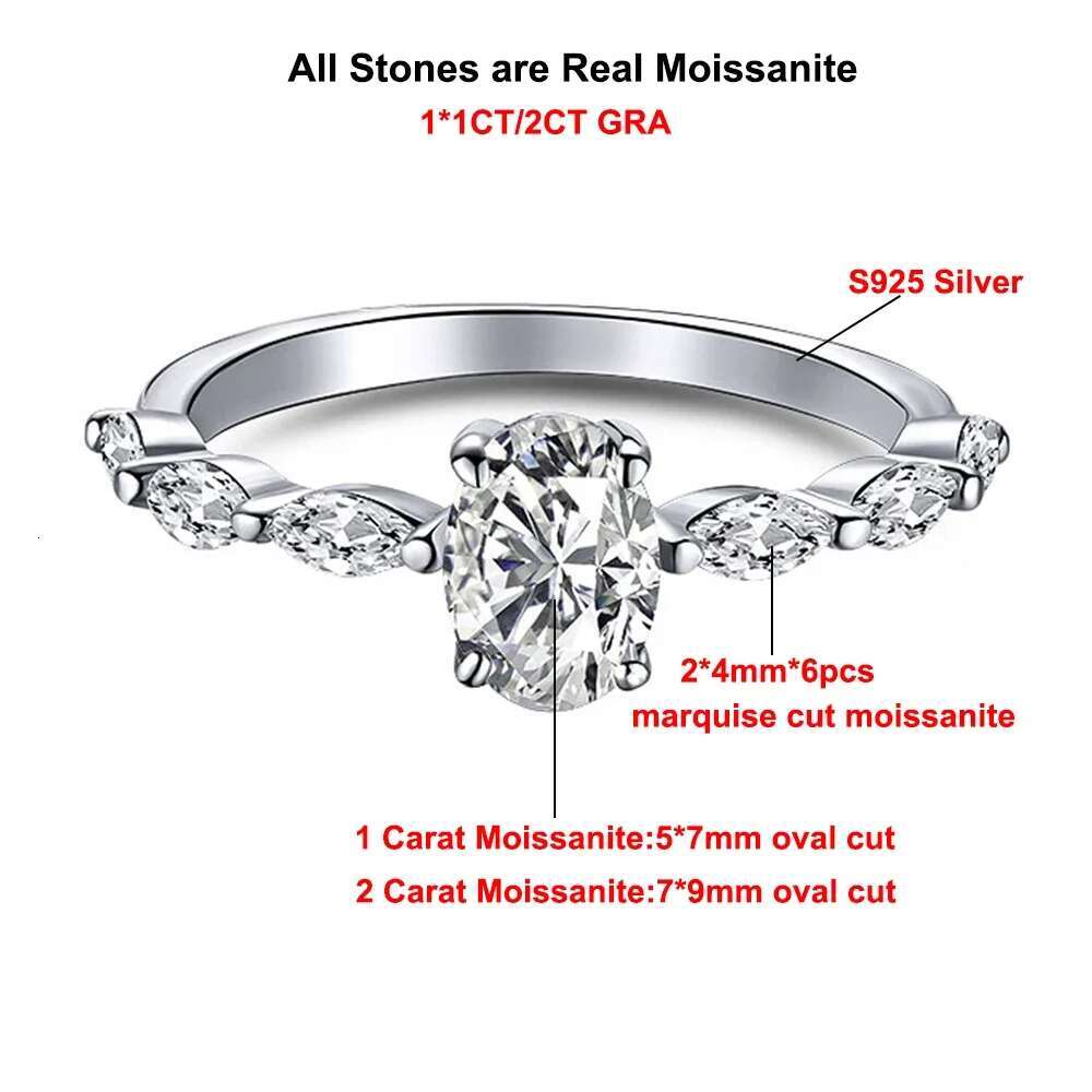 1/2ct Full Moissanite Engagement Ring For Women Oval Marquise Cut Brilliant Cut Diamond 925 Sterling Silver Wedding Band Jewelry