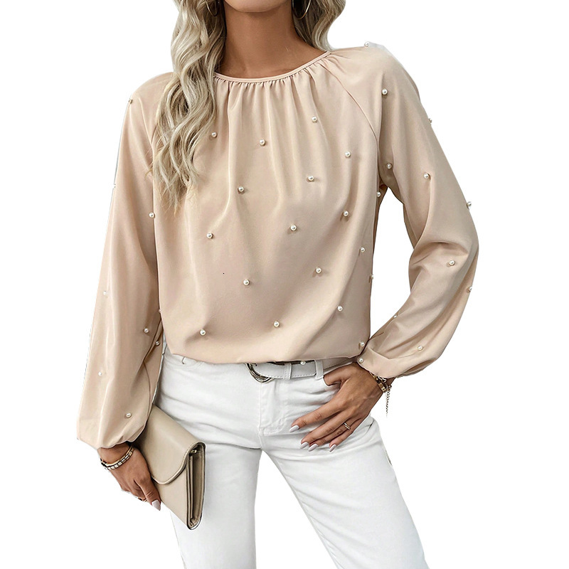 Womens clothing 2025 spring new elegant style shirt long sleeved nail bead shirt pullover top