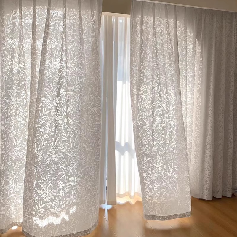 T0371 pastoral jacquard curtain gauze high-grade living room balcony sunscreen light-transmitting and non-transparent mirror veil finished white gauze