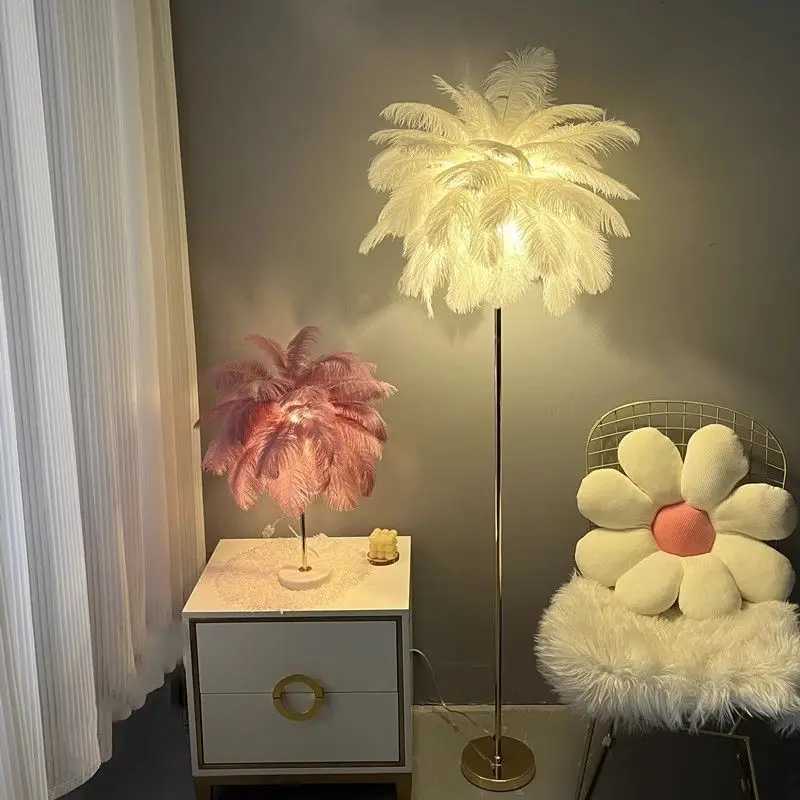 Modern Nordic Ostrich Feather Floor Lamp Living Room Dining Bedroom Study Desk Interior Decoration LED Lighting W251112