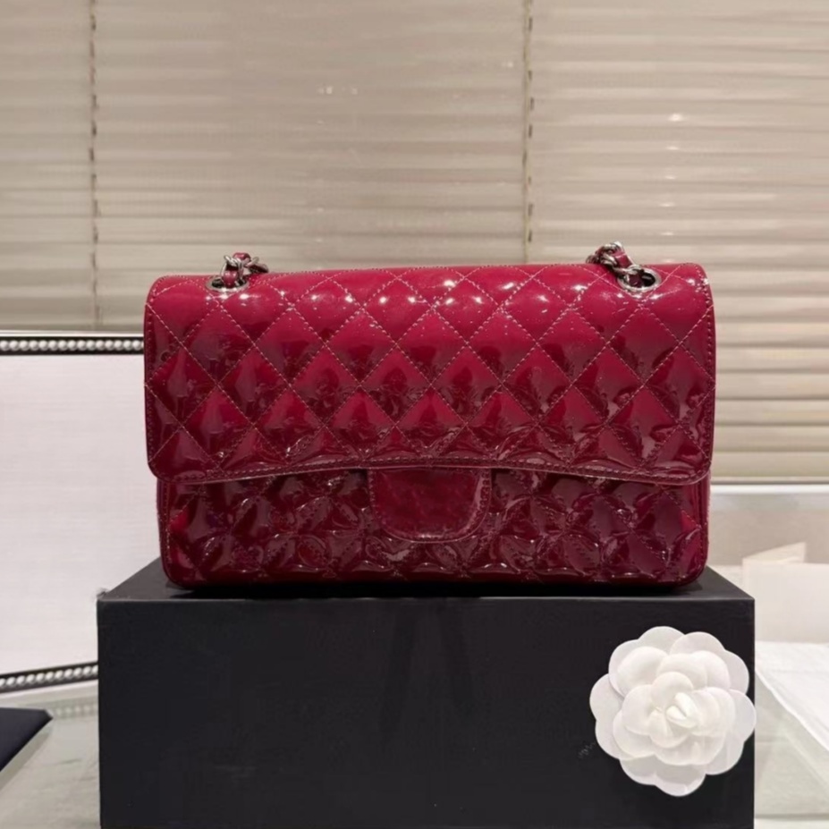Patent Leather Classic flap Medium Quilted Lambskin Bags Designer Cross shaped Diamond Chain Bag Gold and Silver Hardware Shoulder Bag Handbag Wallet 25.5cm