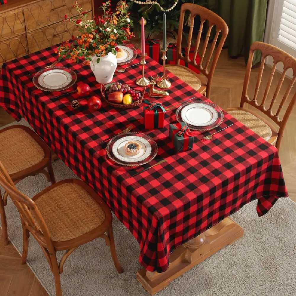 Christmas Christmas Checkered Square Tablecloth Buffalo Plaid Xmas Table Cloths Winter Farmhouse Table Decor for Dining Parties Holiday Y251113