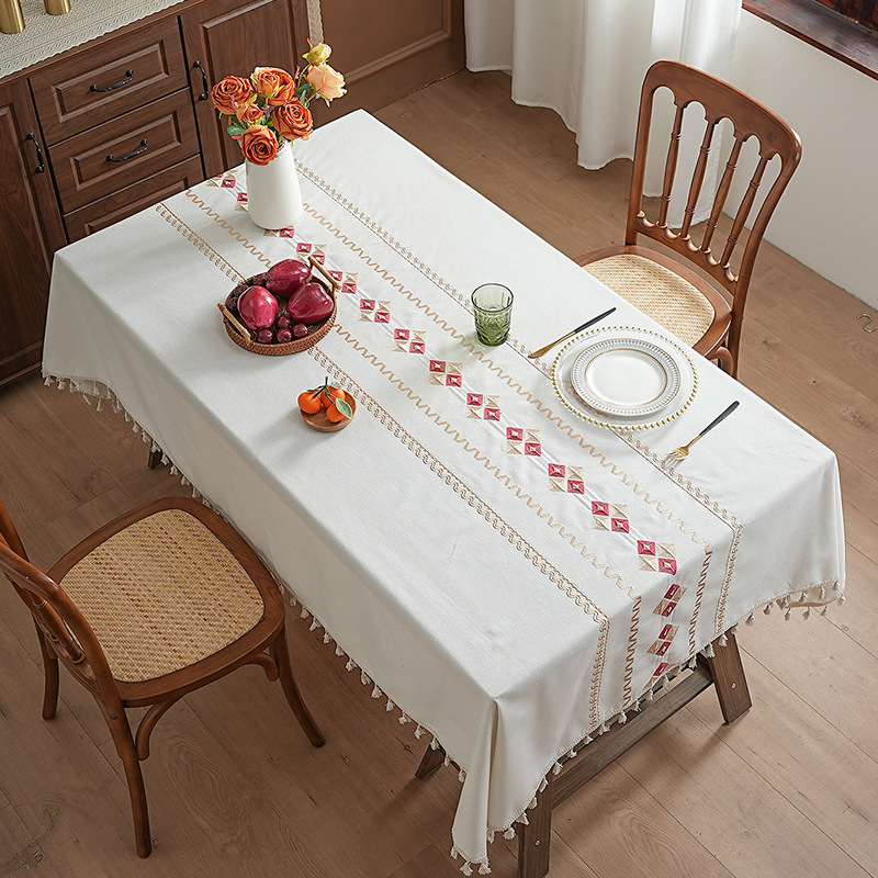 Waterproof and stain-resistant tablecloth, polyester-cotton modern minimalist embroidered, waterproof and dustproof dining table J6QS01