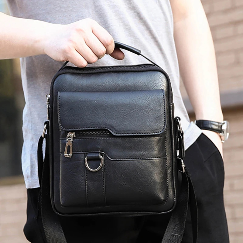 Suitable for 97inch iPad mens PU leather flip cross body bag business solid messenger travel 250409