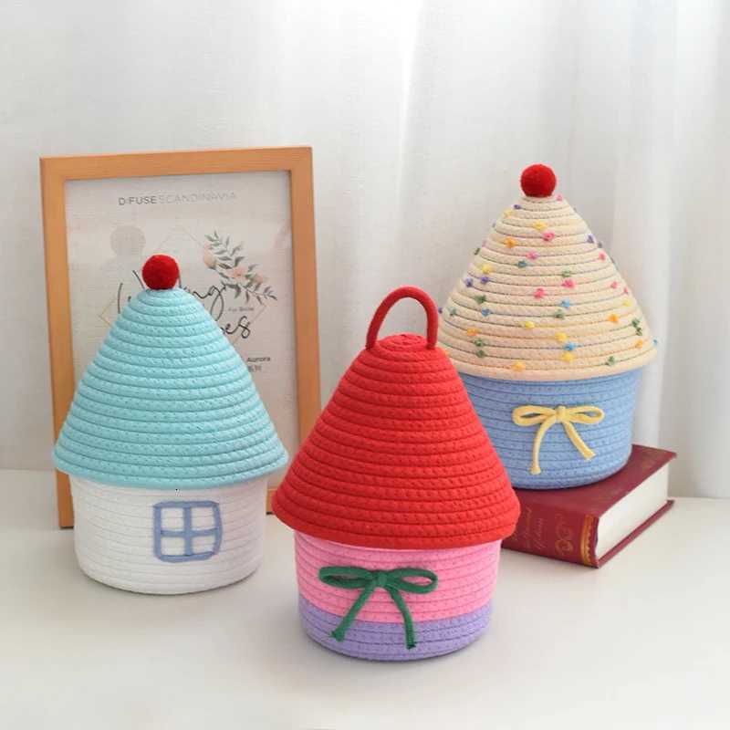 Cartoon House Shape Cotton Rope Woven Storage Basket Sundries Snacks Basket Kids Toys Container He Desktop Organizer Y251112