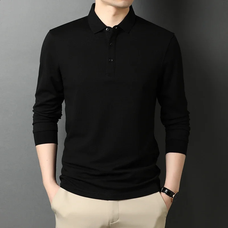 Mens Casual Long Sleeve Polo Shirt Fashion Solid Color Top 250409