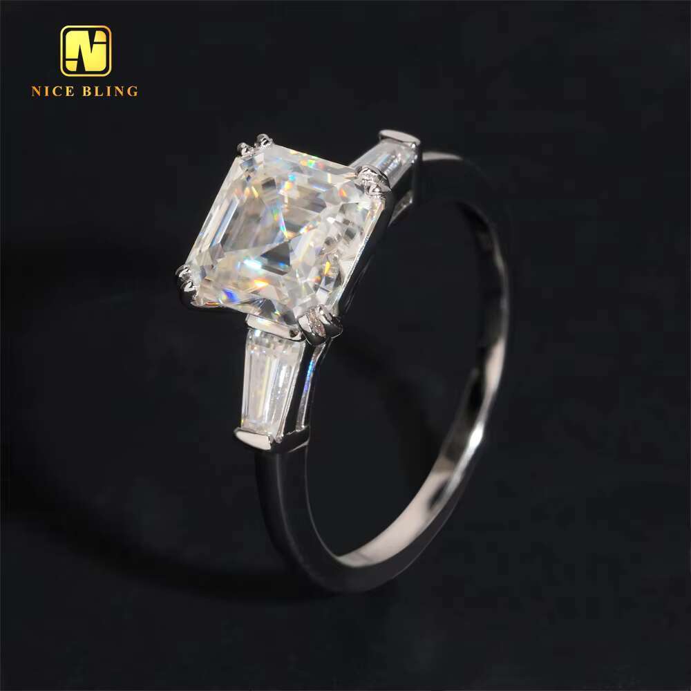 Cheap Price 3CT Asscher Cut Classic Wedding Ring 925 Silver VVS Moissanite Rings Jewelry Diamond Engagement Ring for Women