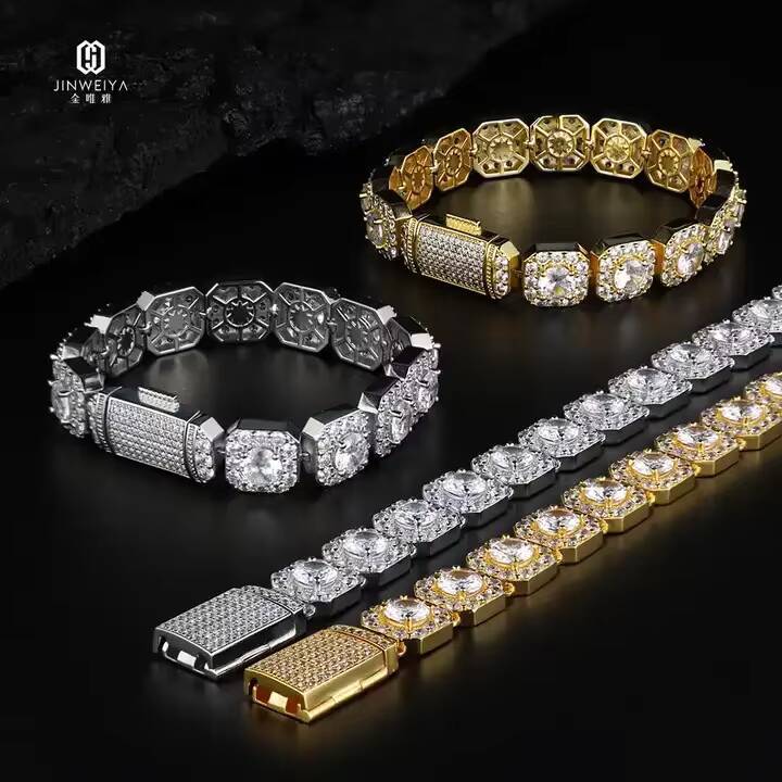 Factory Wholesale Fashion Design Zircon Stone Bracelets Hip Hop Iced Out Silver Brass Jewelry Link Chain Bracelet for Men