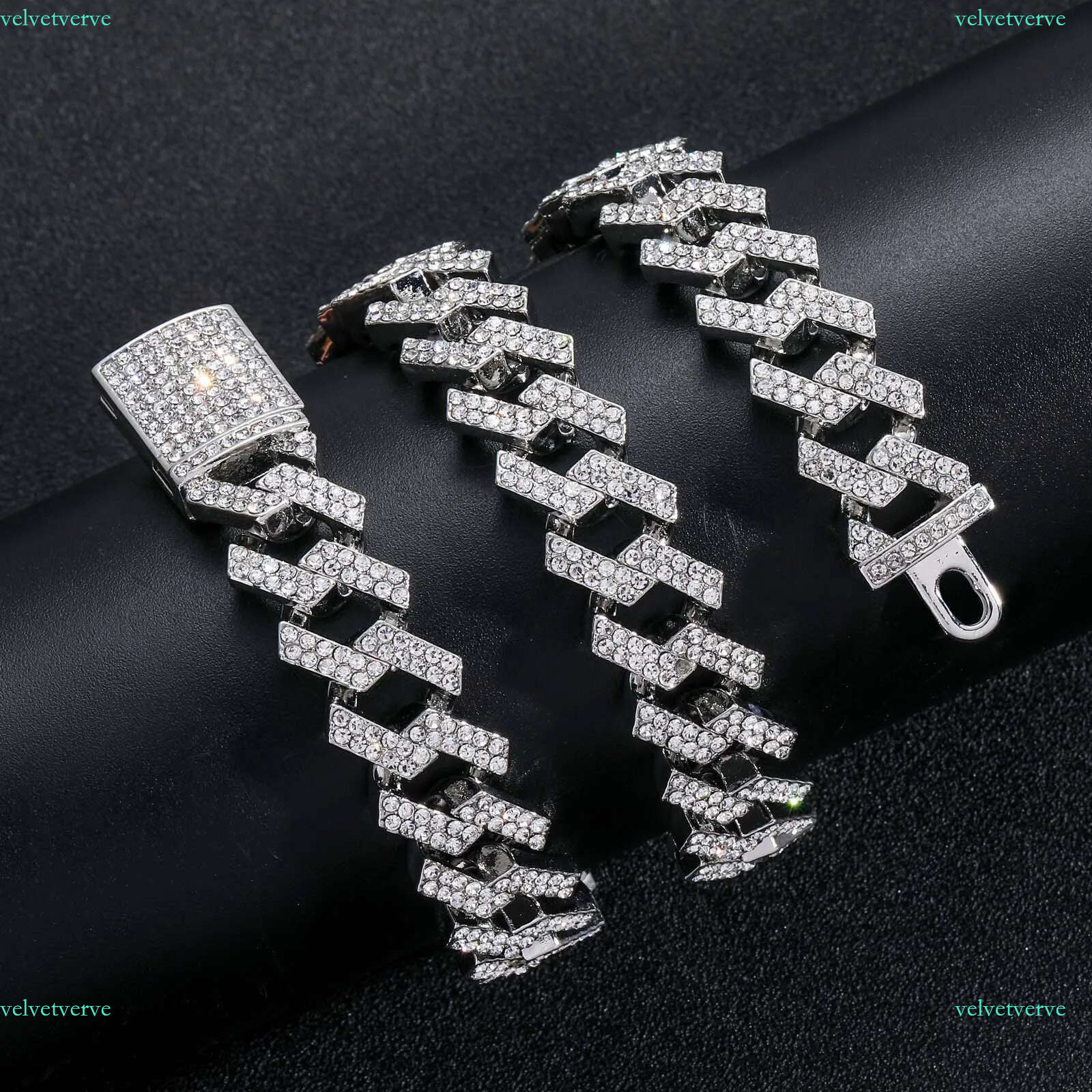 15mm Cuban k Chain Necklaces Micro Pave Prong Fashion Hiphop Full Iced Out Rhies Jewelry for Men Women Gold Sier Bg Hip Hop Bracelets Gifts