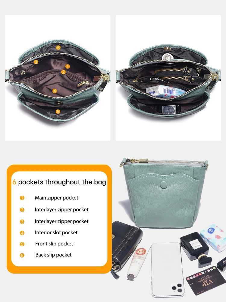 Zency Laides Small Soft Genuine Leather Handbag Casual Women Crossbody Bag Simple Bucket Bag For Phone Female Purses Grey BagW251112