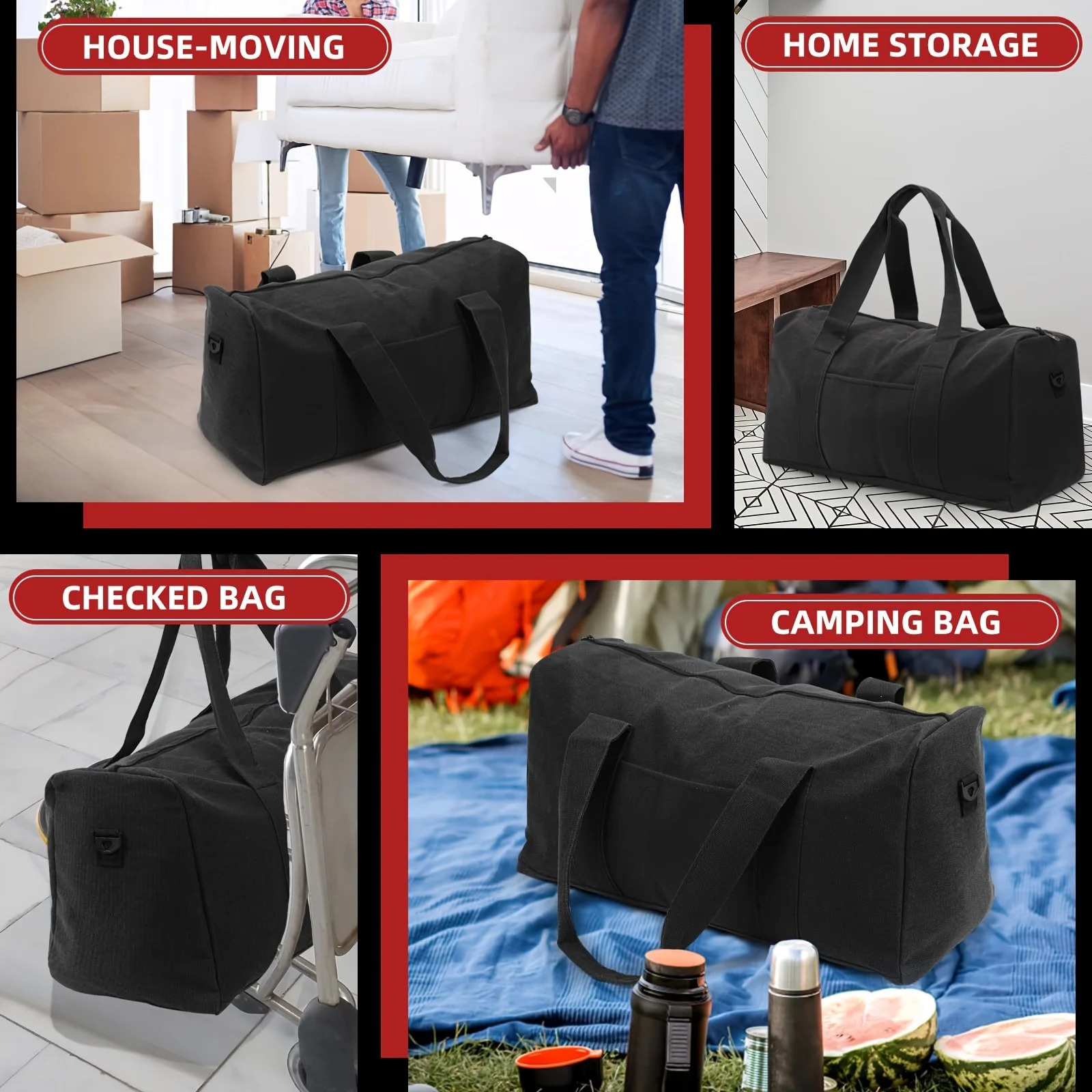 Duffle Bag with Wide Handles and Adjustable Shoulder Strap - Large Foldable Travel Bag Camping Gym Luggage Bag - 40L/65L250403