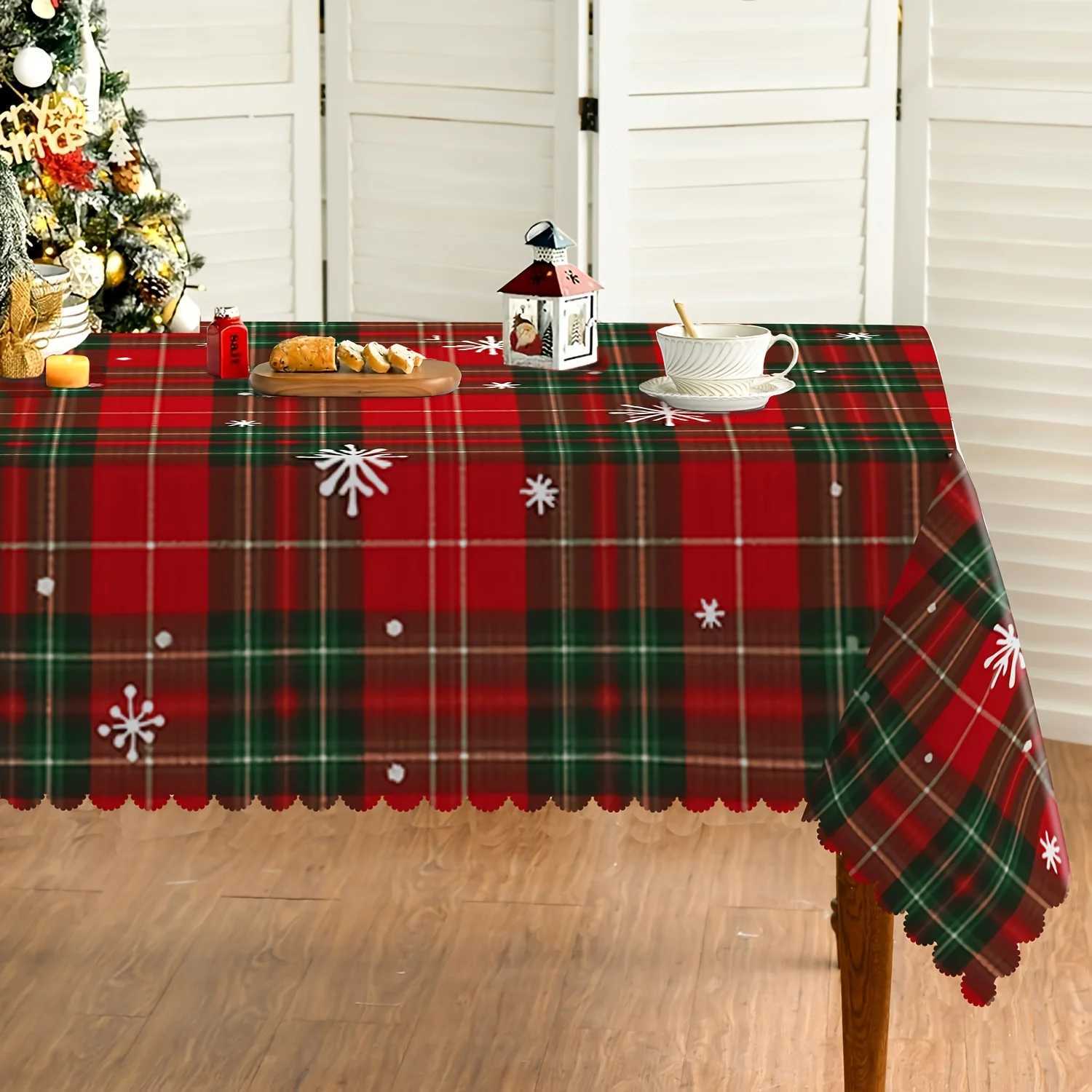 Christmas Merry Christmas Snowflakes Buffalo Plaid Tablecloth for Table Decor Winter Xmas Kitchen Dining Table Cloth Christmas Decoration Y251113