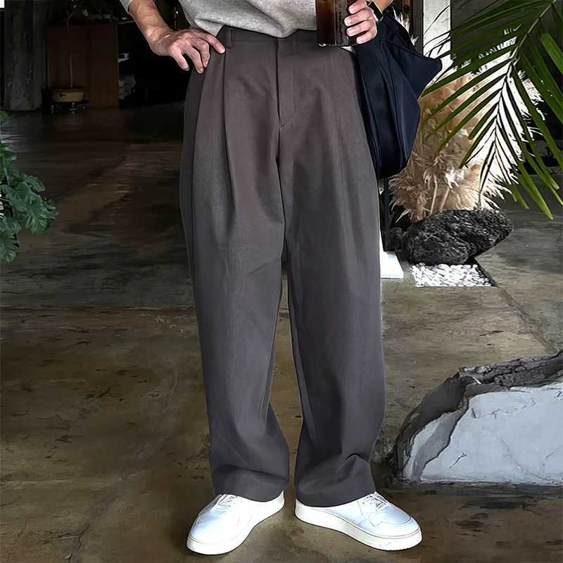 2025 Spring/Summer New Casual Mens Retro Solid Color Wrinkled Straight Mens Casual PantsXJ250412