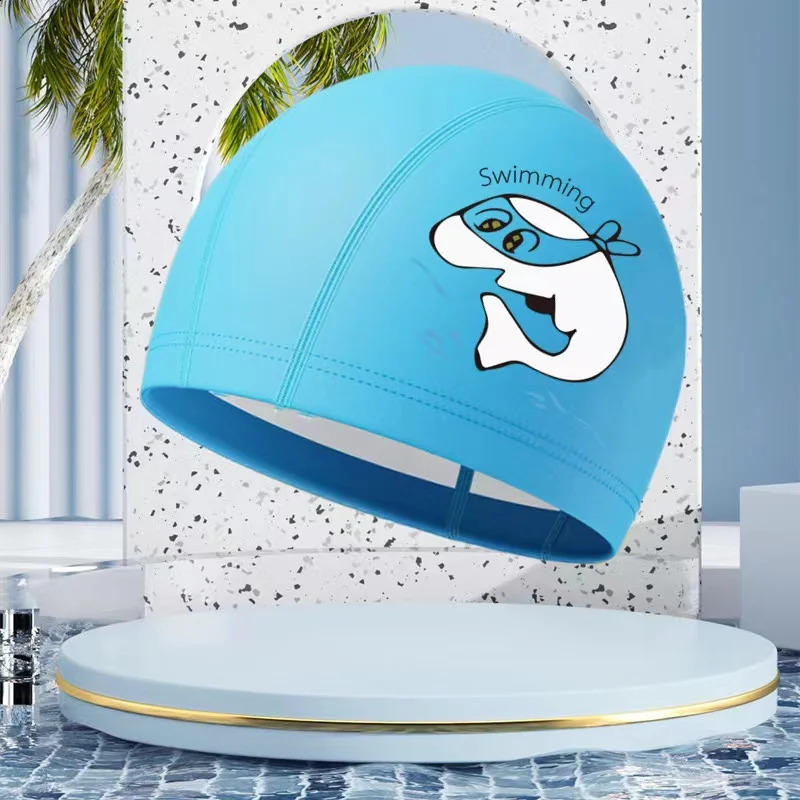 Wholesale childrens swimming cap style cartoon fashion PU waterproof ear protection student swimming cap for boys and girls 250411