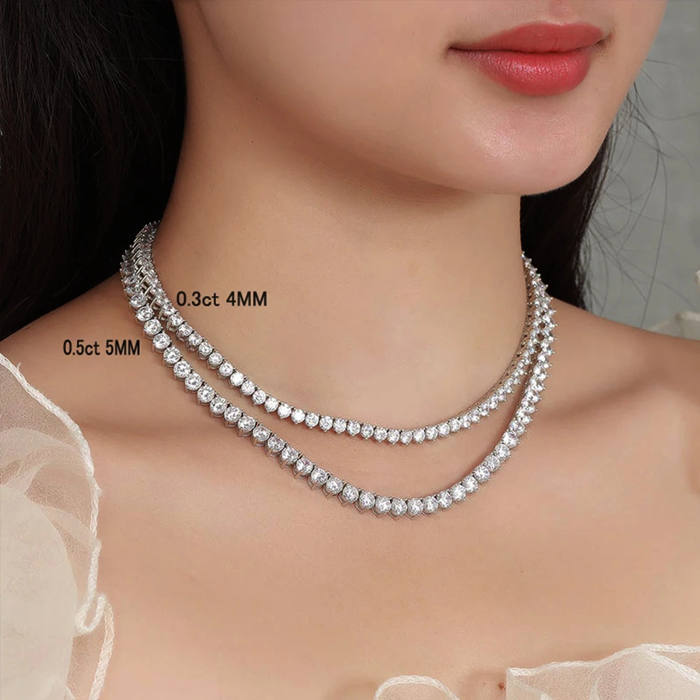 3 Prongs D VVS1 Full Tennis Necklace 925 Sterling Silver 3/4/5mm Diamond Chain with GRA Fine Jewelry for Women Man 250407